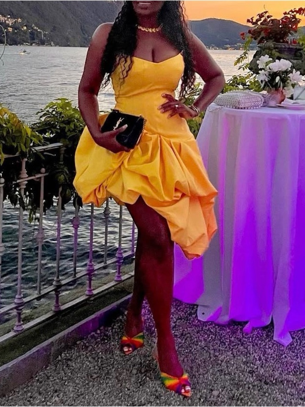 Hanifa Cataleya Yellow Asymmetrical Ruffle Cocktail Dress Large